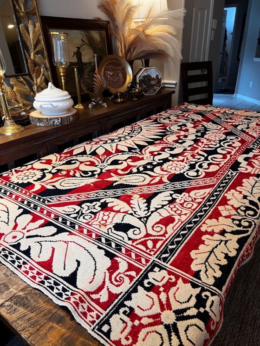 Antique American  Jacuard Woven Tapestry